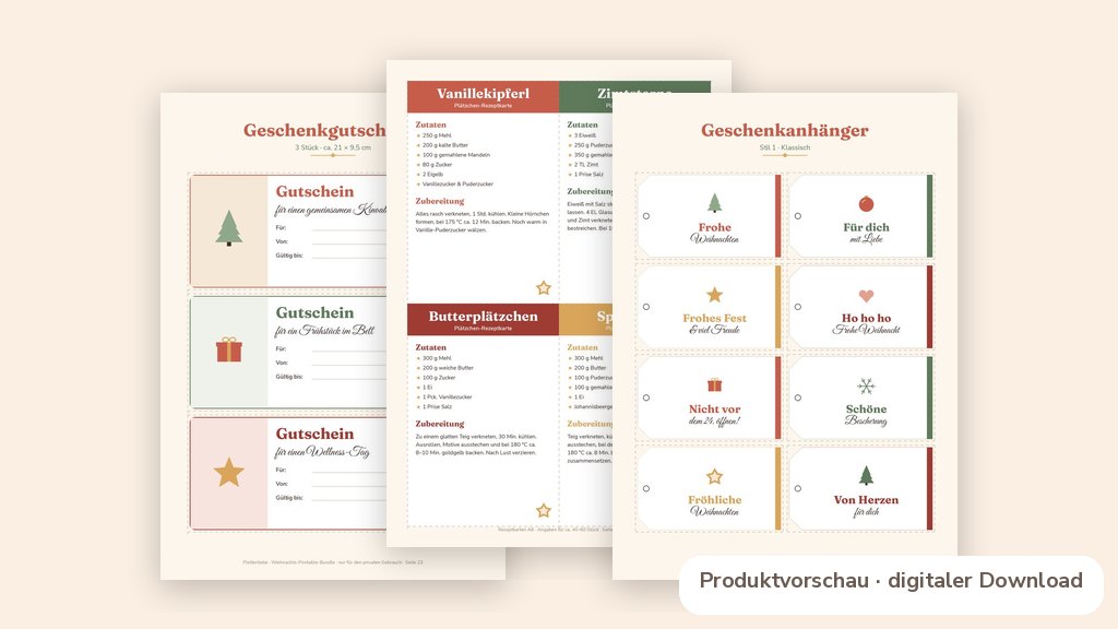 Produktvorschau: echte Seiten aus den Plotterliebe-Printables zum Thema Wichteln Ideen: 12 selbstgemachte Wichtelgeschenke bis 10 Euro