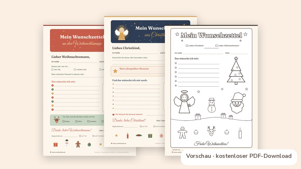 Produktvorschau zu Wunschzettel zum Ausdrucken: 11 Vorlagen für Weihnachten gratis