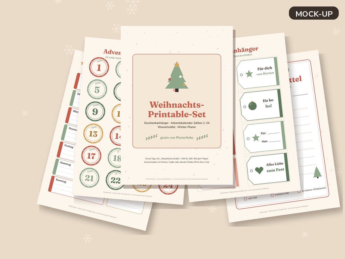 Mock-up des Weihnachts-Printable-Sets
