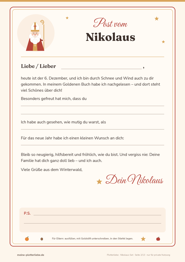 Vorschau Seite 2: Brief vom Nikolaus als Vorlage zum Ausfüllen