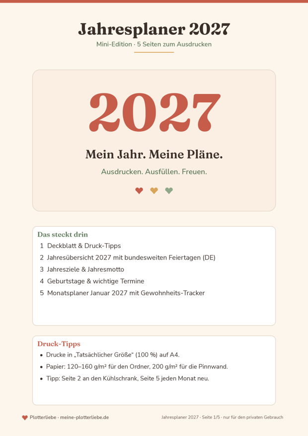 Vorschau Seite 1: Deckblatt & Druck-Tipps