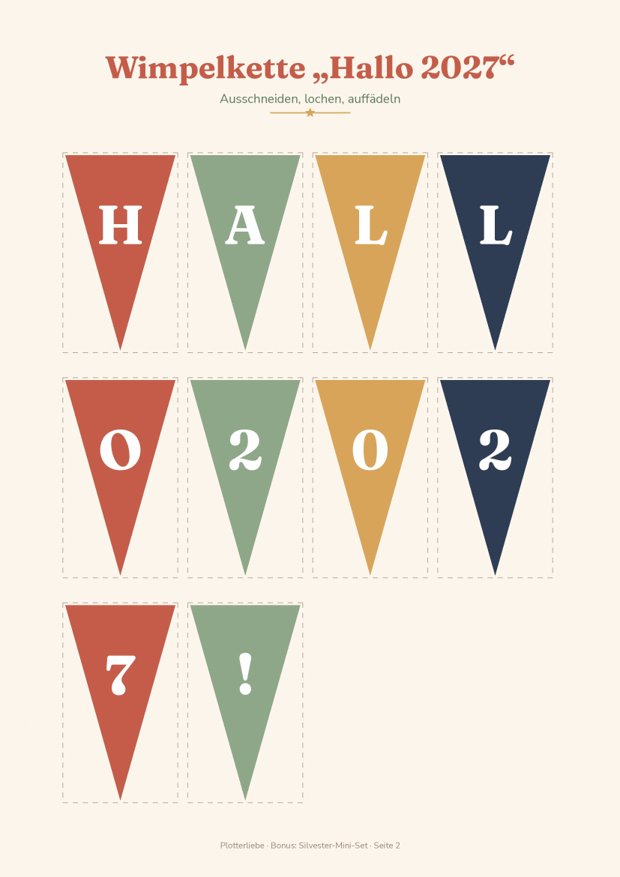 Echte PDF-Seite 2: Wimpelkette „HALLO 2027!“