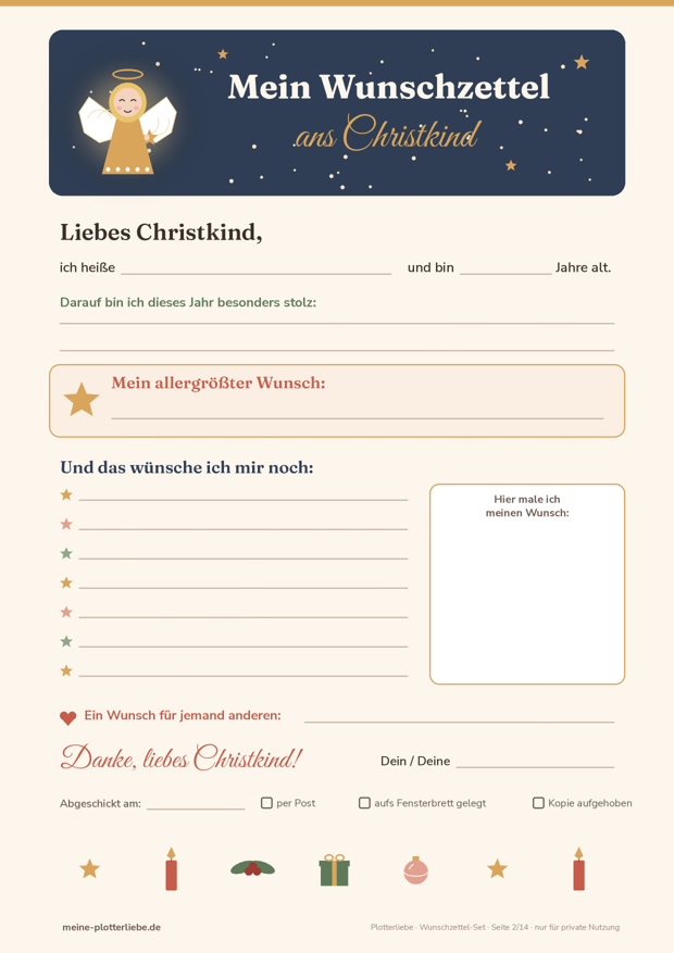 Vorschau Seite 2: Wunschzettel ans Christkind zum Ausdrucken